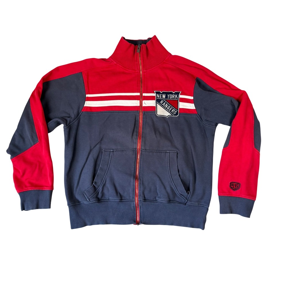 Old Time Hockey New York Rangers NHL Track Jacket Mens Medium Navy Red Full Zip